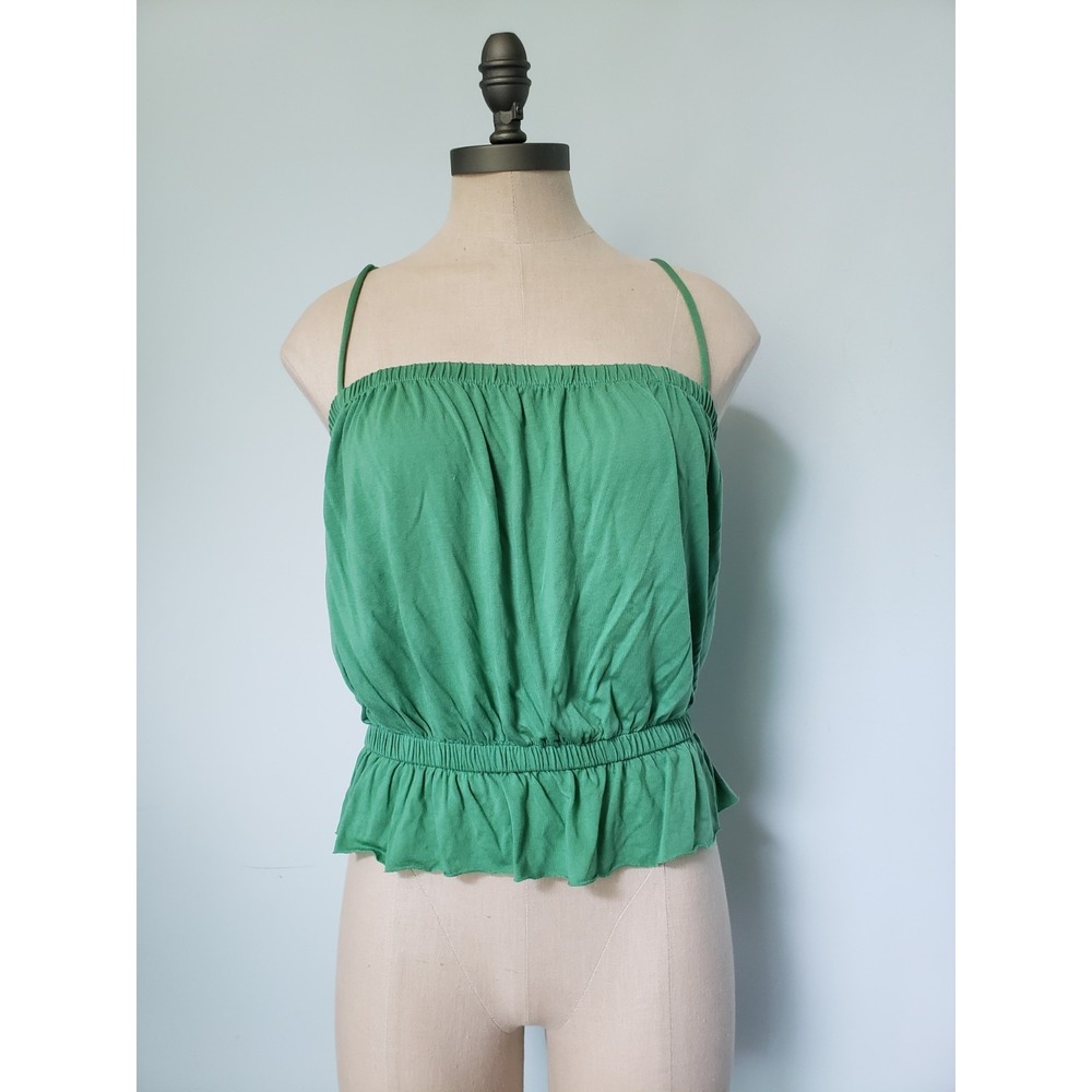 Reformation Women's‎ M Peplum Tank Top Stretchy Liliana Ruffle Square Neck Green